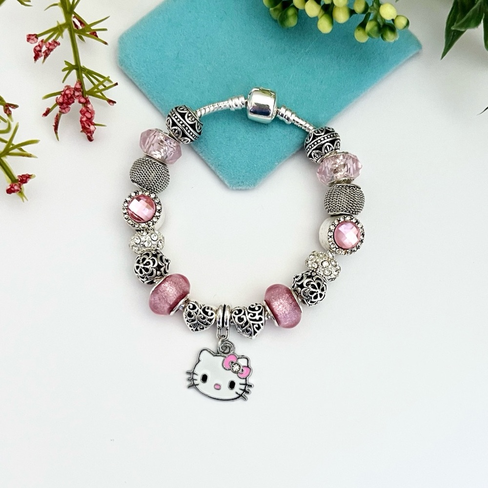 Hello Kitty 925 Sterling Silver Charm Bracelet NEW